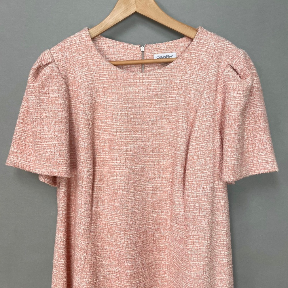 Calvin Klein Tweed Dress Sheath Dress Short Puff Sleeve Plus Size 18W Pink Women - Picture 3 of 13